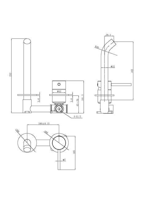 Otus Slimline SS304 Wall Basin Mixer Body – alternate view