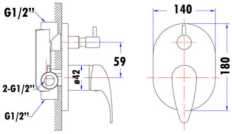 Ruby Wall Mixer Diverter Chrome – alternate view