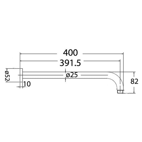 Round Shower Arm Horizontal 400mm - 420x100x35mm – detail view