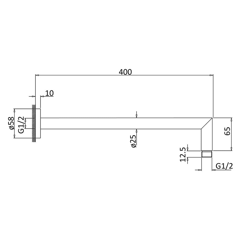 Round Shower Arm Horizontal 400mm - 30x440x100mm – alternate view