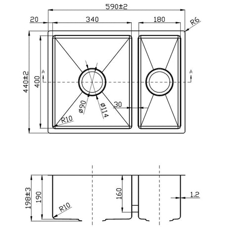 Eden 1 & 1/2 Bowl Above / Undermount Sink 590mm – alternate view