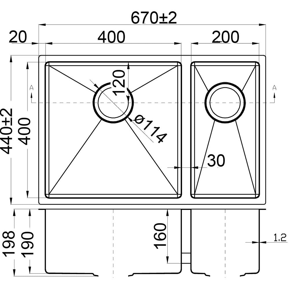 Eden 1 & 1/2 Bowl Above / Undermount Sink 670mm – alternate view