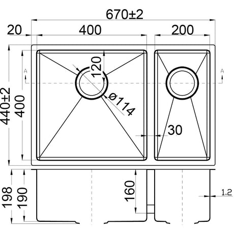 Eden 1 & 1/2 Bowl Above / Undermount Sink 670mm – alternate view