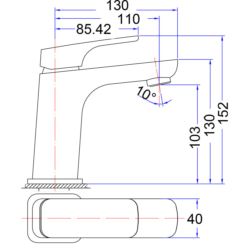Eden Round Cornered Rectangle Handle Basin Mixer Lead Free – view 4