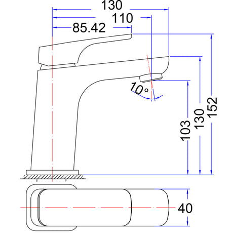 Eden Round Cornered Rectangle Handle Basin Mixer Lead Free – view 4