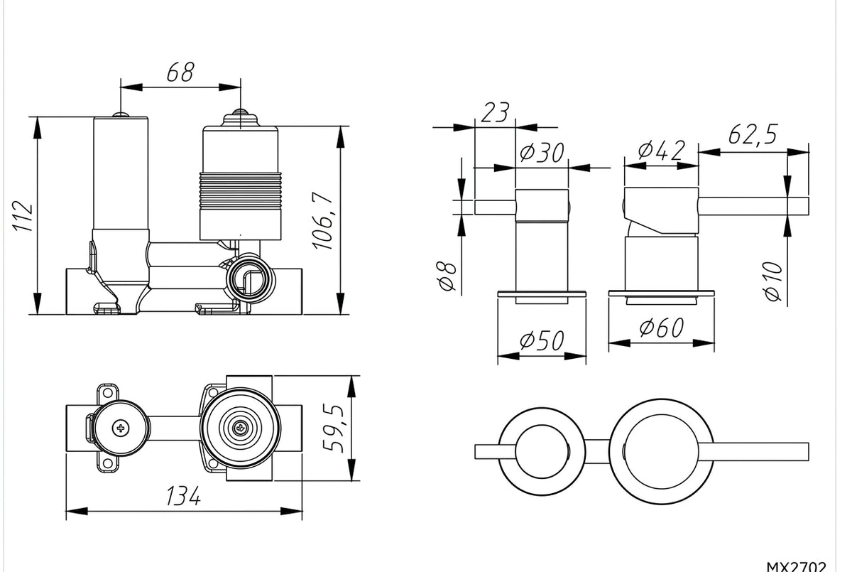 Amoza Wall Diverter Mixer Small Plates - 60mm