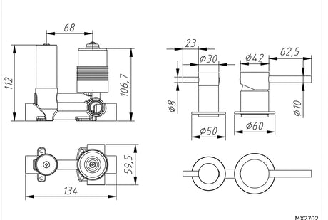 Amoza Wall Diverter Mixer Small Plates - 60mm