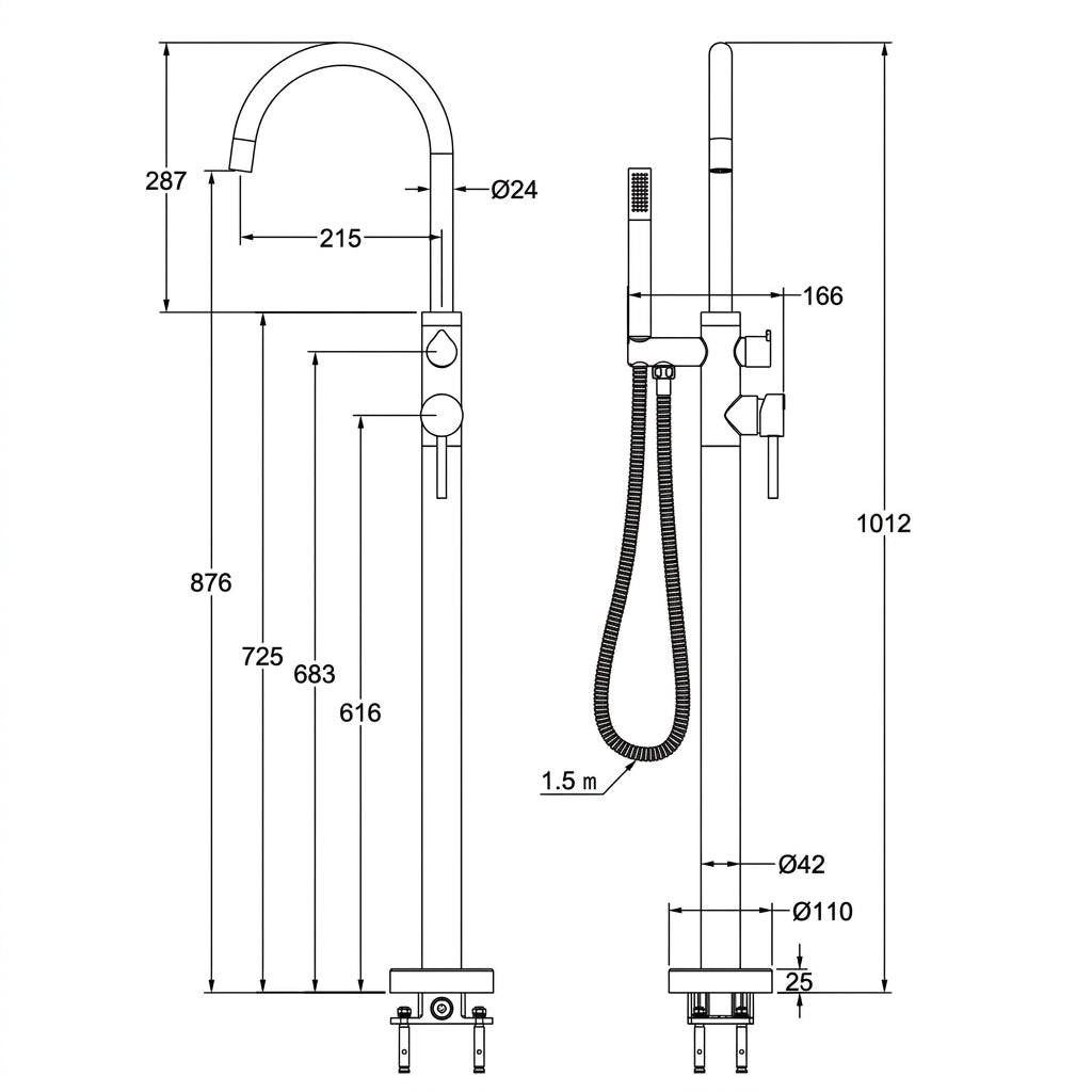 Linsol Nure Freestanding Bath Mixer with Hand Shower