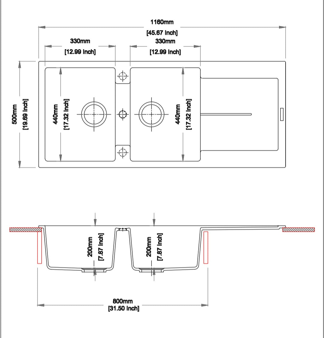 Carysil Enigma D200 - 1180 x 500 x 200mm