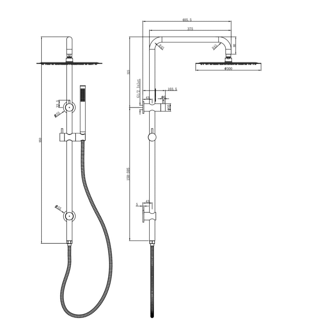 Linsol Sofia Shower Combination 300mm - Slim Microphone Handshower