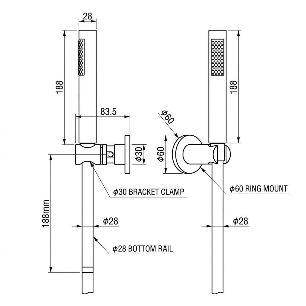 Amoza Microphone Hand Shower on Wall Bracket
