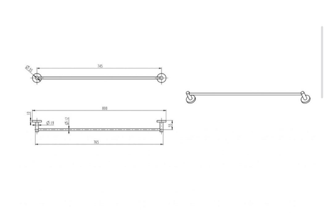 Linsol Lux S2 800mm Single Towel Rail