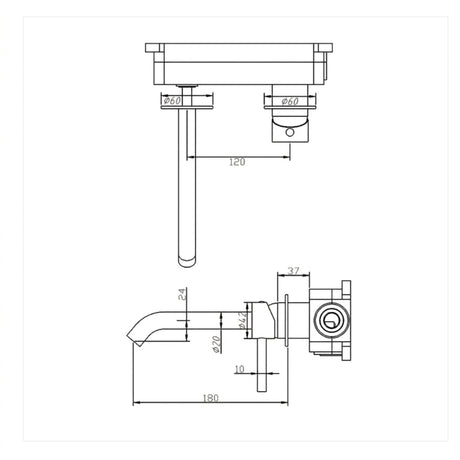 Amoza Wall Basin/Bath Mixer 180mm Spout