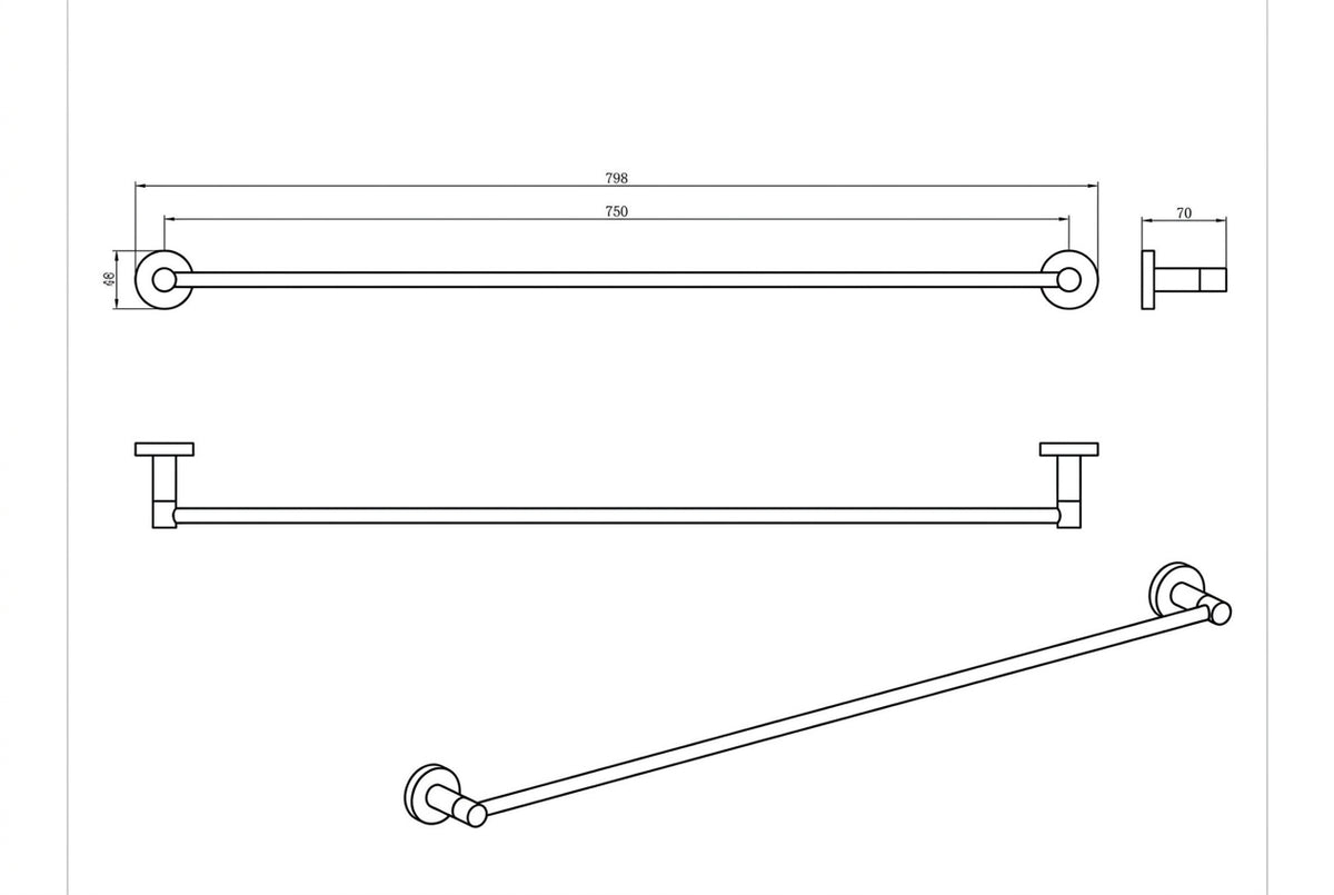 Amoza 800mm Single Towel Rail