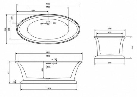 Hampshire Matte White Freestanding Bathtub - 1700mm