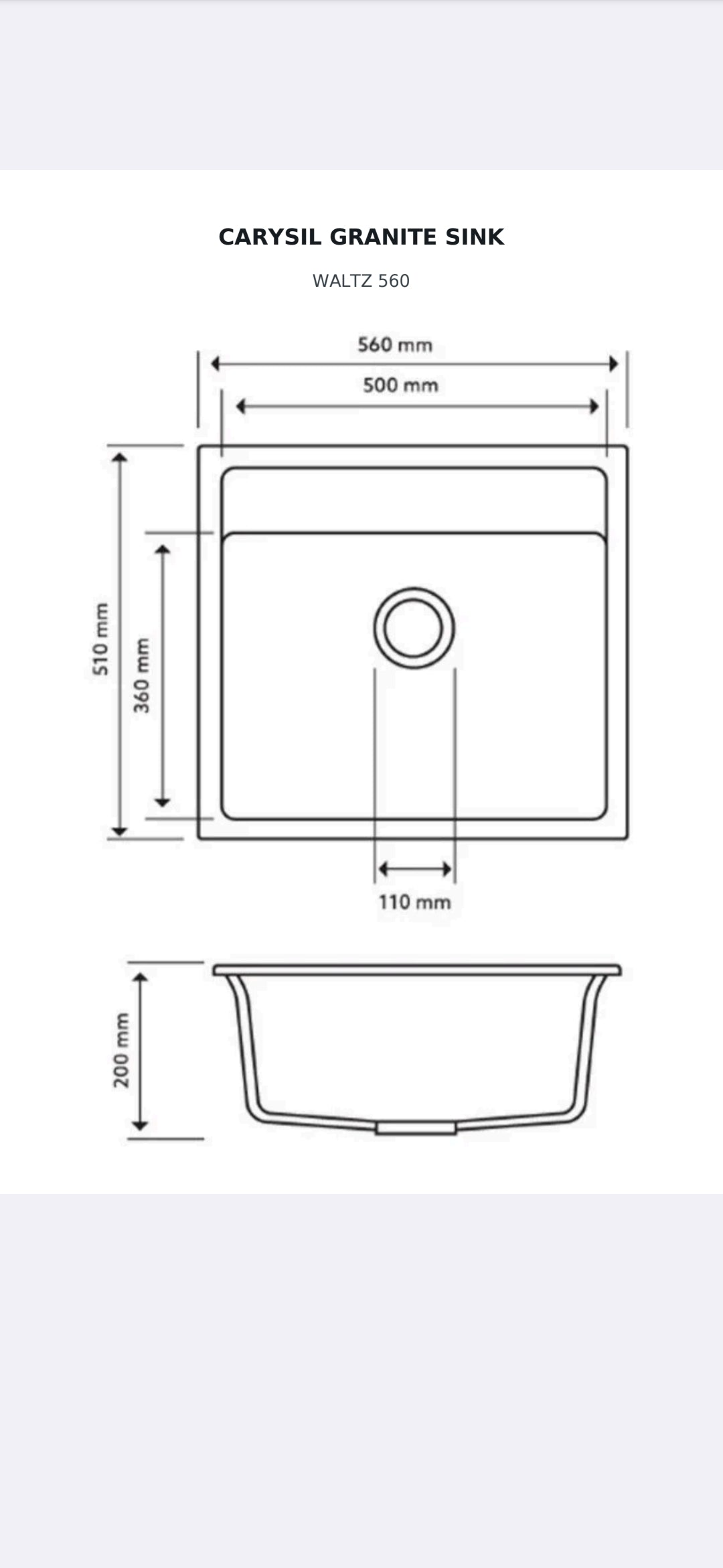 Carysil Waltz 560 - 560 x 510 x 200mm