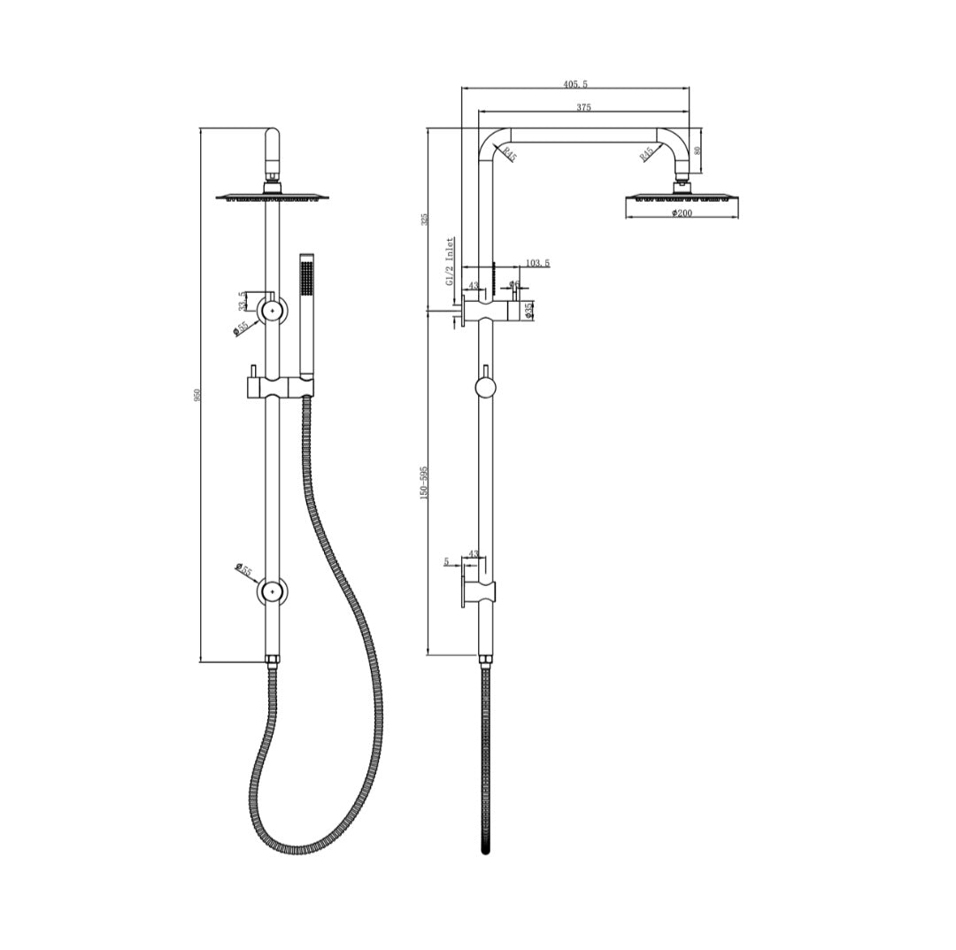 Linsol Sofia Shower Combination 200mm - Microphone Slim Handshower