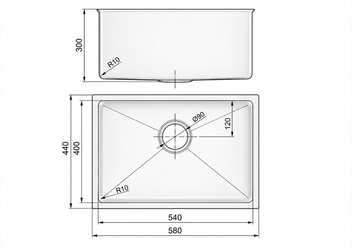 Eden Single Bowl Above / Undermount Sink 540x400x300mm