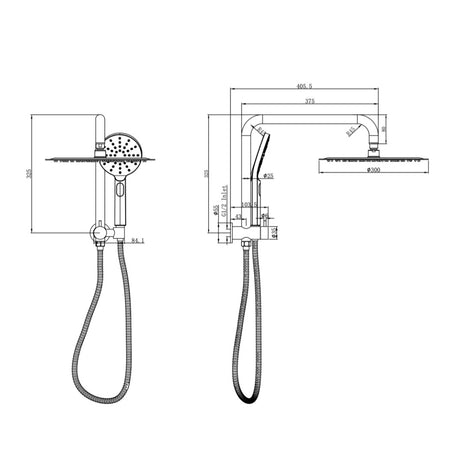 Linsol Sofia 200mm Shower Head on Half rail - 3 Function Handshower