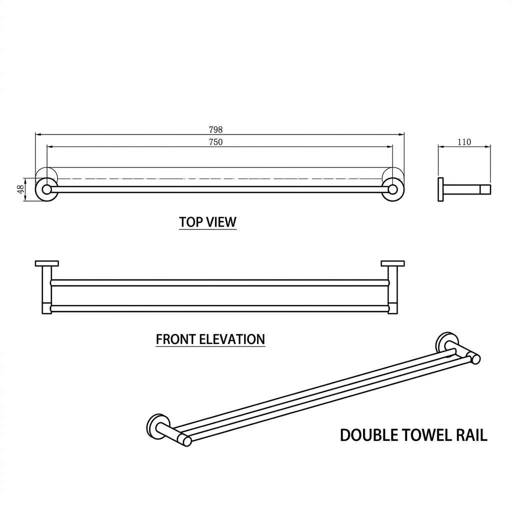 Amoza 800mm Double Towel Rail