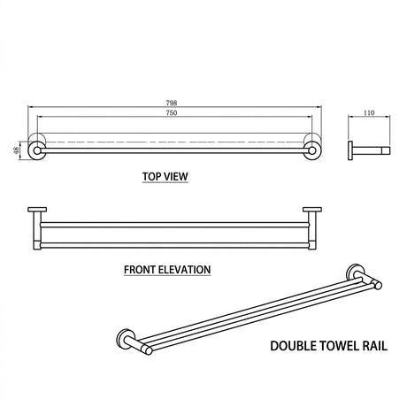 Amoza 800mm Double Towel Rail