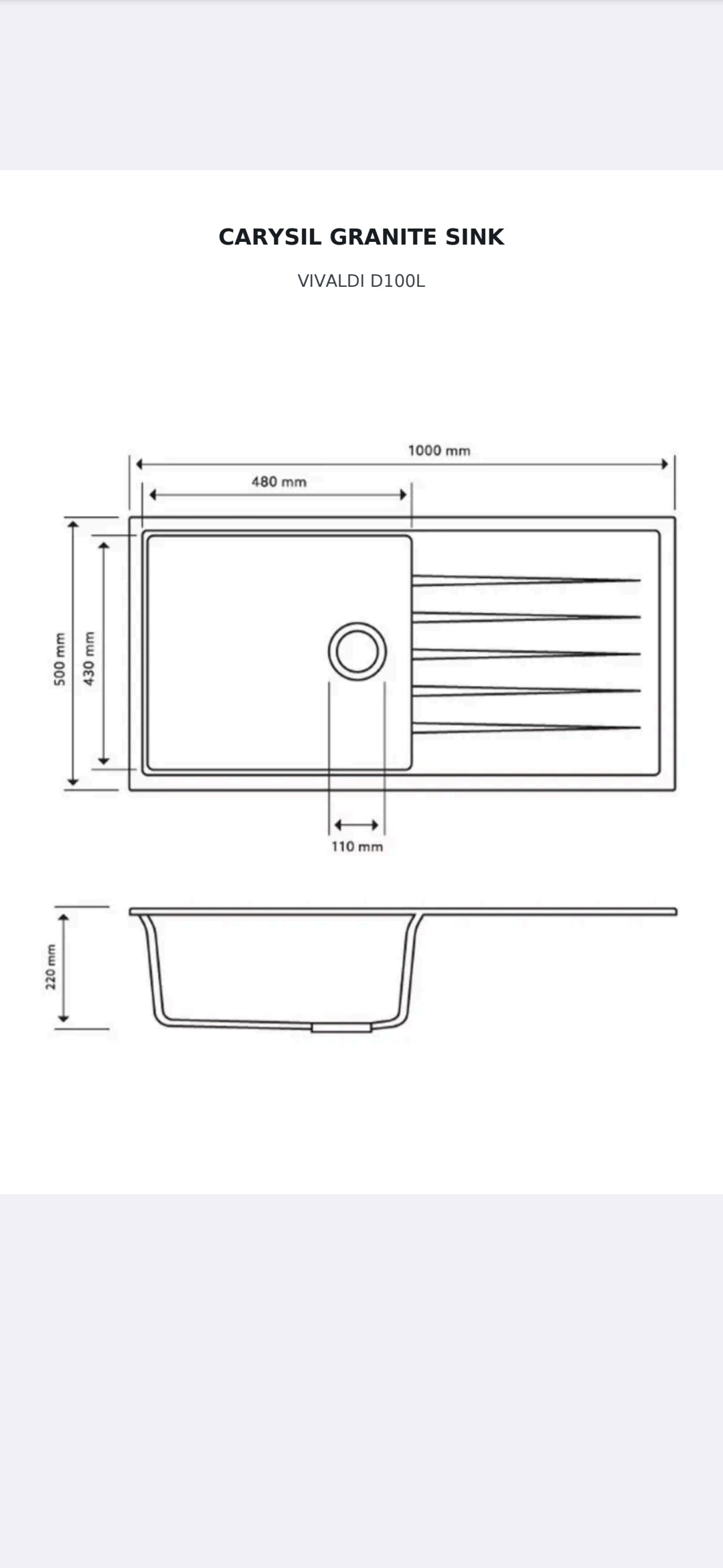 Vivaldi D100L - 1000 x 500 x 220mm