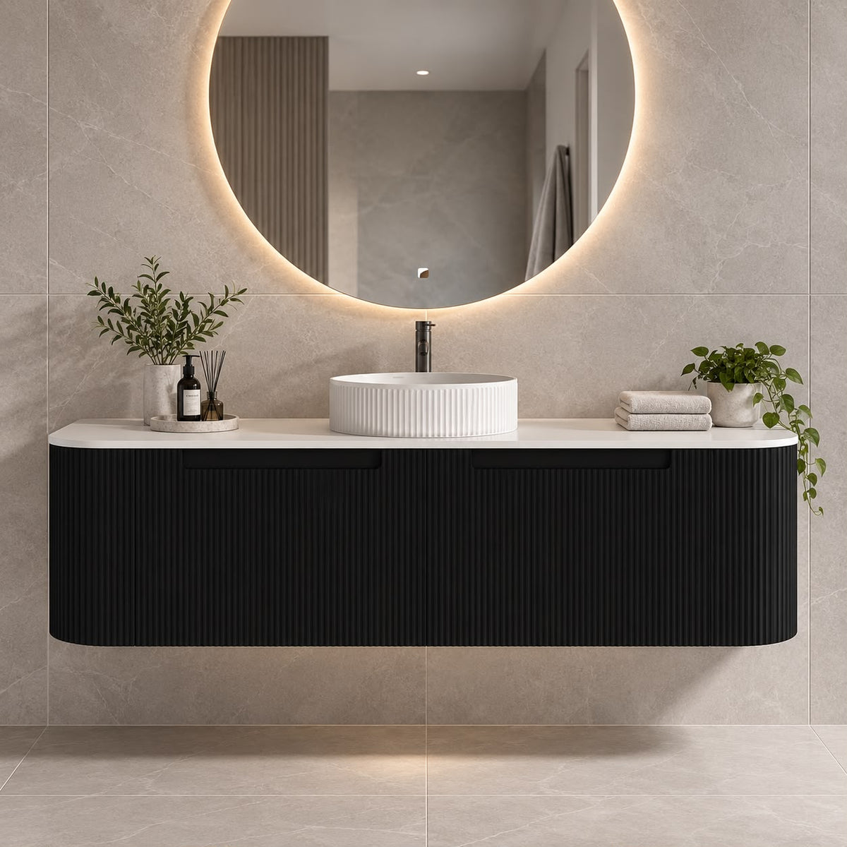Jackson 1500mm Matte Black Fluted Wall Hung Vanity Draw Only - 1500x460x420mm