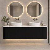 Jackson 1500mm Matte Black Fluted Wall Hung Vanity Draw Only Double Bowl - 1500x460x420mm
